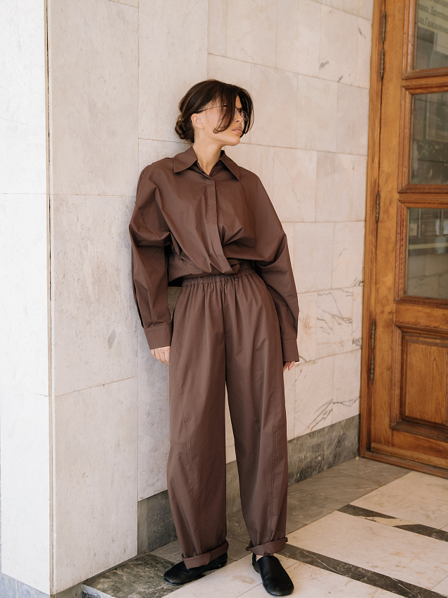 рубашка oversize в мужском стиле шоколадная из хлопка