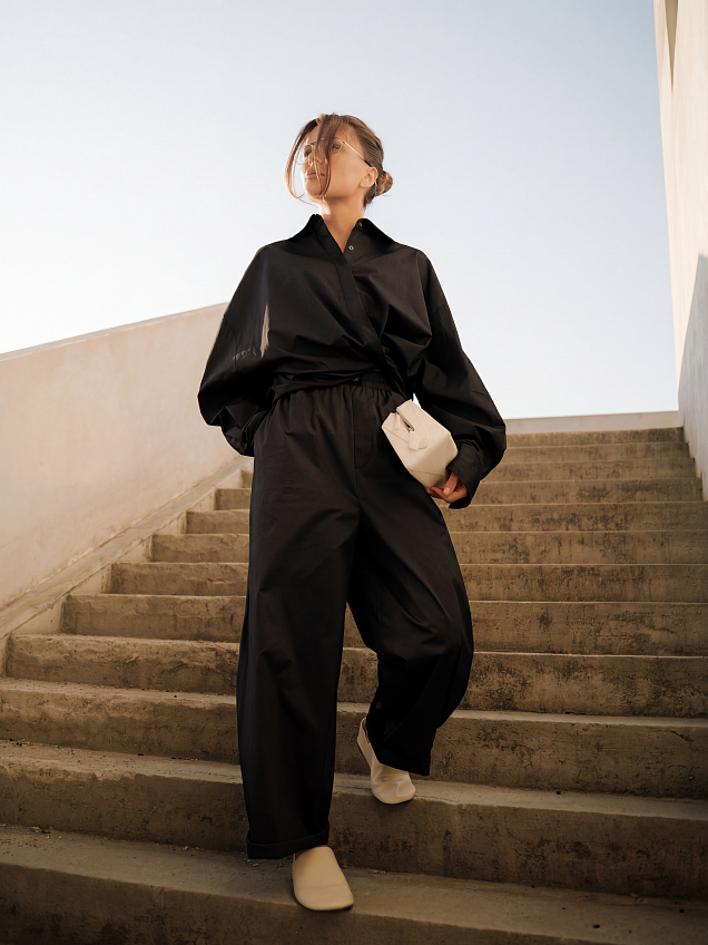 рубашка oversize в мужском стиле черная из хлопка