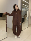 рубашка oversize шоколадная из льна