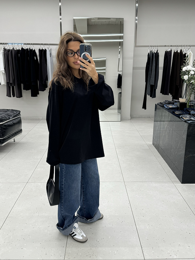 футболка oversize с д/р черная из бамбука